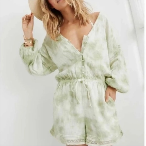 Aerie green and white tie dye boho romper size XXS - Picture 1 of 4